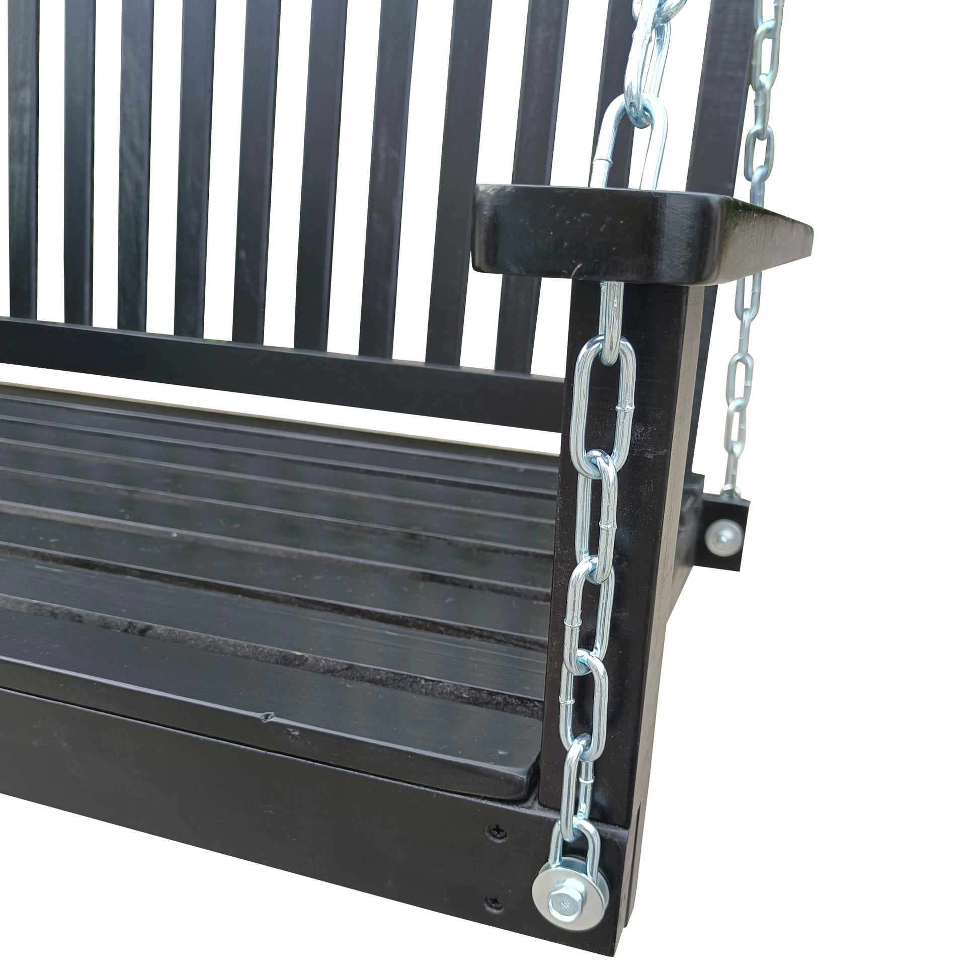 Front Porch Swing with Armrests, Wood Bench Swing with Hanging Chains,for Outdoor Patio,Garden Yard, porch, backyard, or sunroom,Easy to Assemble,black image 6