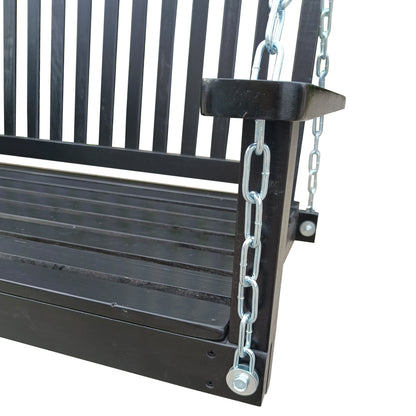 Front Porch Swing with Armrests, Wood Bench Swing with Hanging Chains,for Outdoor Patio,Garden Yard, porch, backyard, or sunroom,Easy to Assemble,black image 6