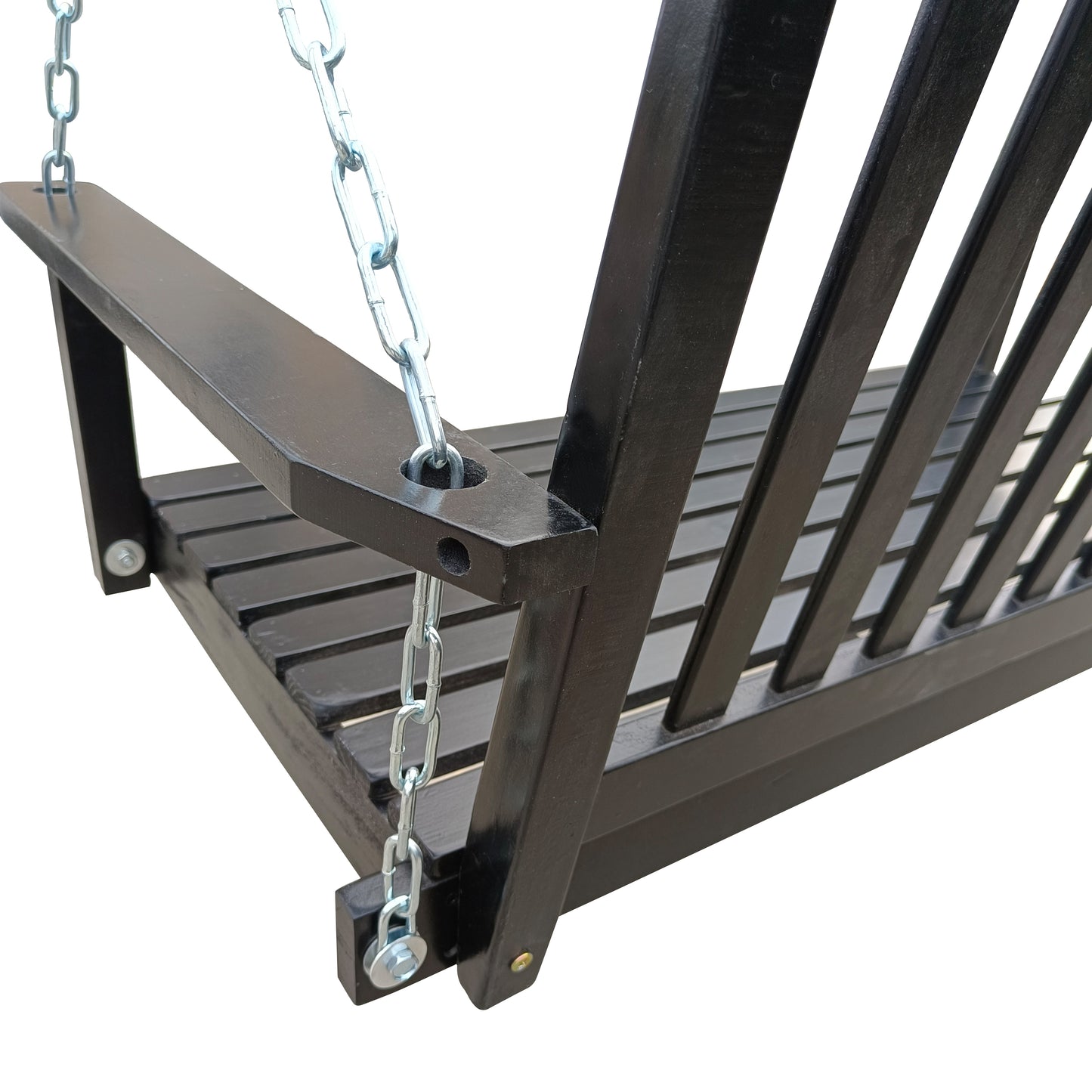Front Porch Swing with Armrests, Wood Bench Swing with Hanging Chains,for Outdoor Patio,Garden Yard, porch, backyard, or sunroom,Easy to Assemble,black image 4
