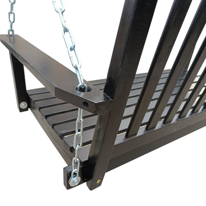 Front Porch Swing with Armrests, Wood Bench Swing with Hanging Chains,for Outdoor Patio,Garden Yard, porch, backyard, or sunroom,Easy to Assemble,black image 4