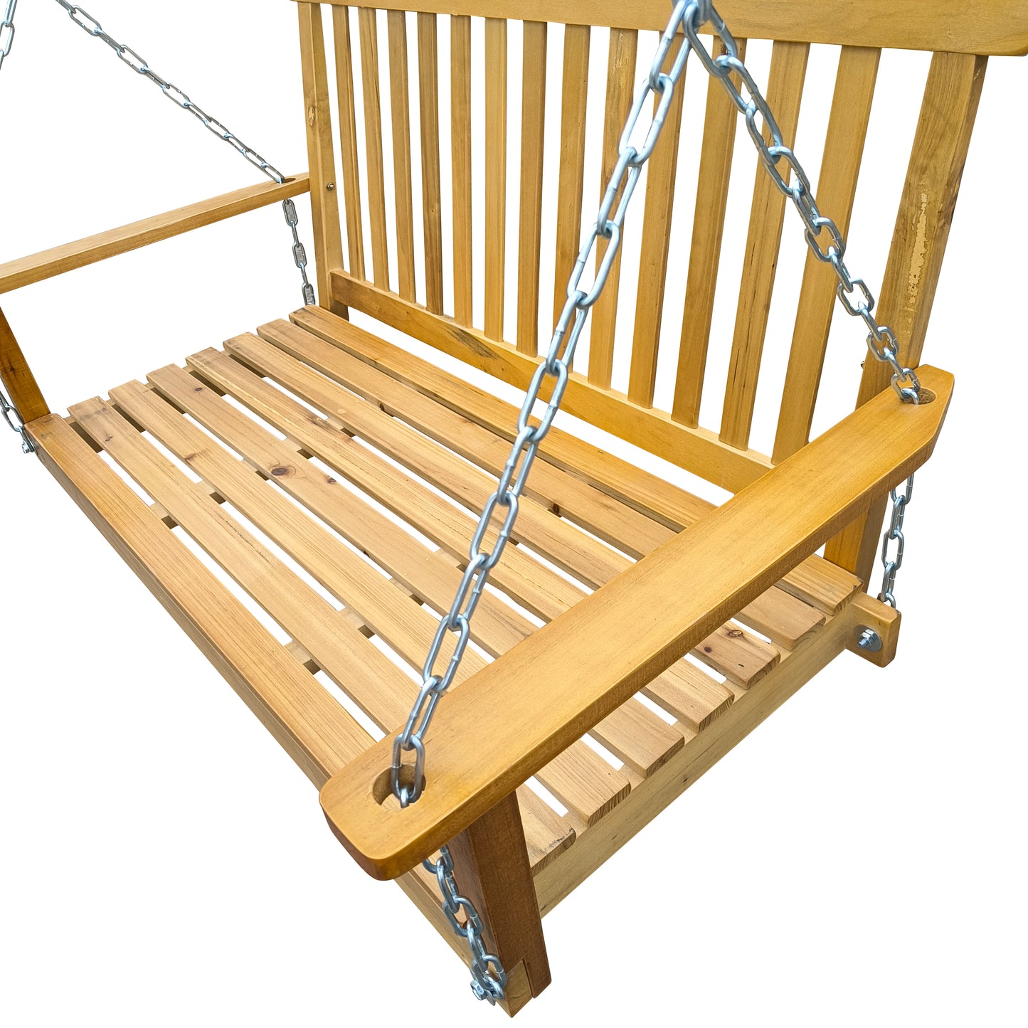 Front Porch Swing with Armrests, Wood Bench Swing with Hanging Chains,for Outdoor Patio,Garden Yard, porch, backyard, or sunroom,Easy to Assemble,teak image 5