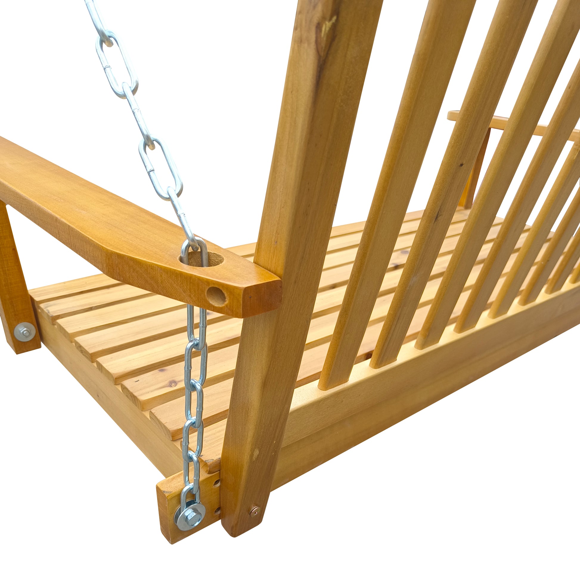 Front Porch Swing with Armrests, Wood Bench Swing with Hanging Chains,for Outdoor Patio,Garden Yard, porch, backyard, or sunroom,Easy to Assemble,teak image 7