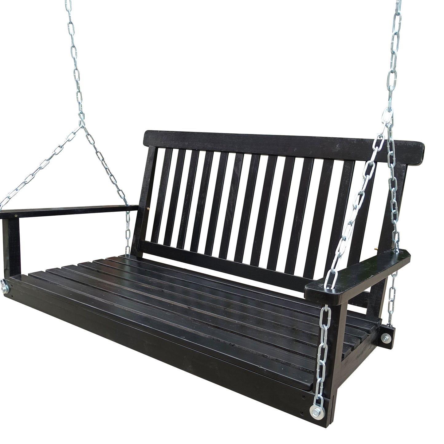 Front Porch Swing with Armrests, Wood Bench Swing with Hanging Chains,for Outdoor Patio,Garden Yard, porch, backyard, or sunroom,Easy to Assemble,black image 2
