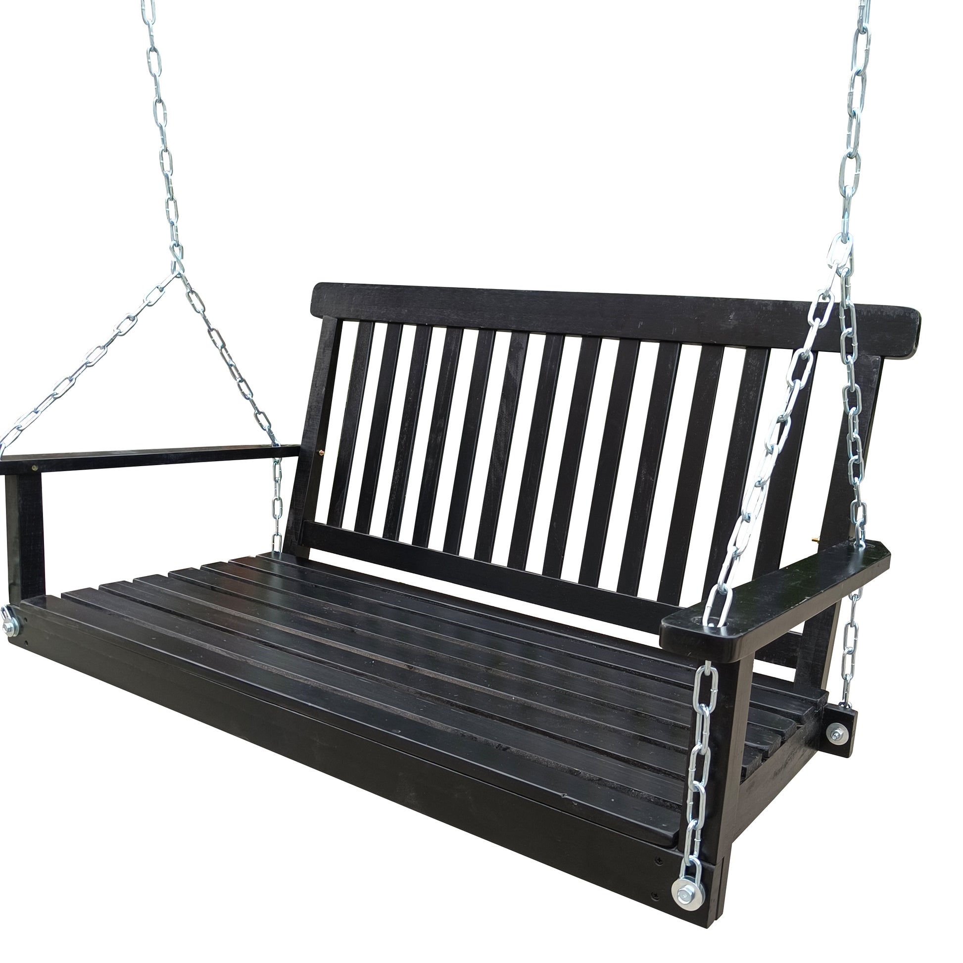 Front Porch Swing with Armrests, Wood Bench Swing with Hanging Chains,for Outdoor Patio,Garden Yard, porch, backyard, or sunroom,Easy to Assemble,black image 2