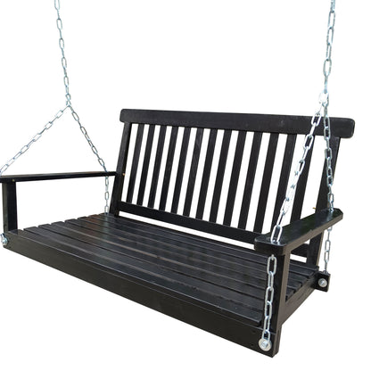 Front Porch Swing with Armrests, Wood Bench Swing with Hanging Chains,for Outdoor Patio,Garden Yard, porch, backyard, or sunroom,Easy to Assemble,black image 2