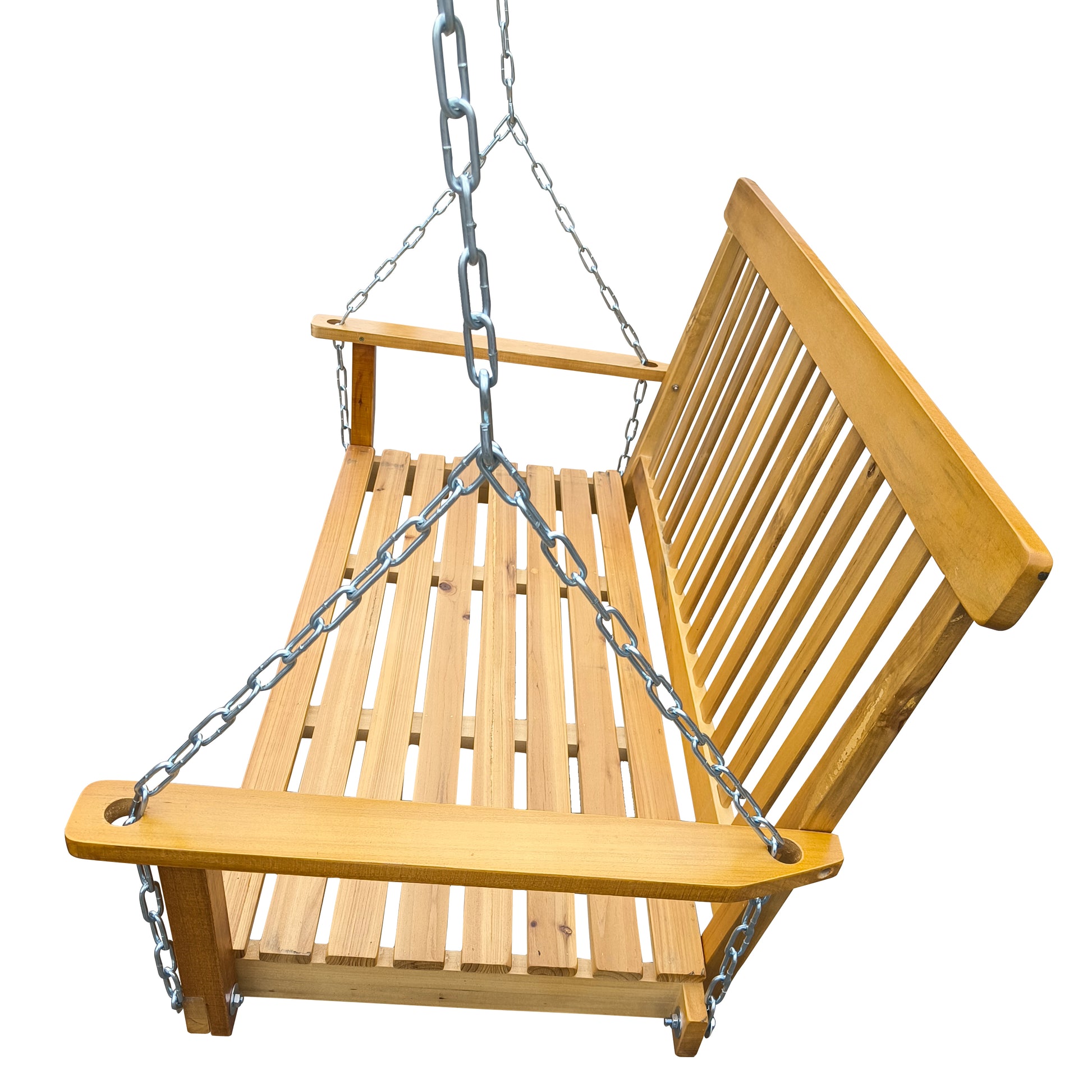 Front Porch Swing with Armrests, Wood Bench Swing with Hanging Chains,for Outdoor Patio,Garden Yard, porch, backyard, or sunroom,Easy to Assemble,teak image 4