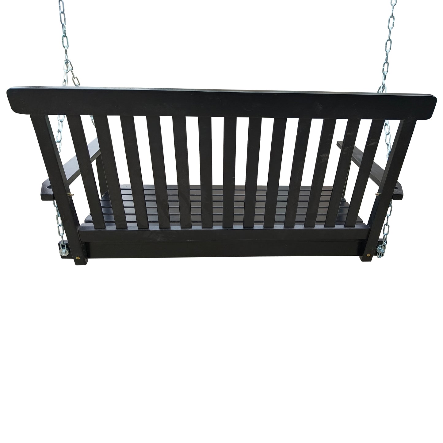 Front Porch Swing with Armrests, Wood Bench Swing with Hanging Chains,for Outdoor Patio,Garden Yard, porch, backyard, or sunroom,Easy to Assemble,black image 3