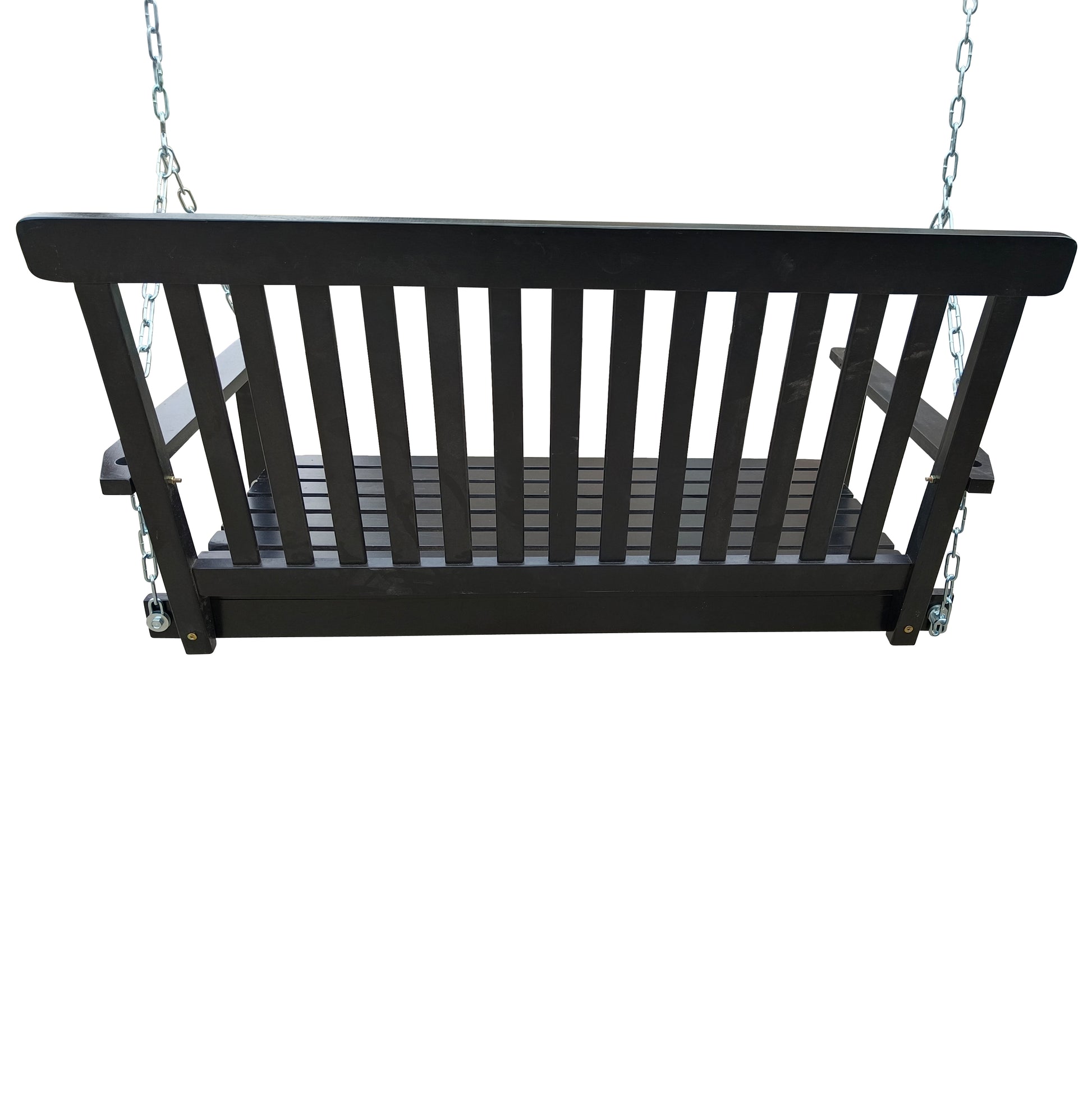Front Porch Swing with Armrests, Wood Bench Swing with Hanging Chains,for Outdoor Patio,Garden Yard, porch, backyard, or sunroom,Easy to Assemble,black image 3