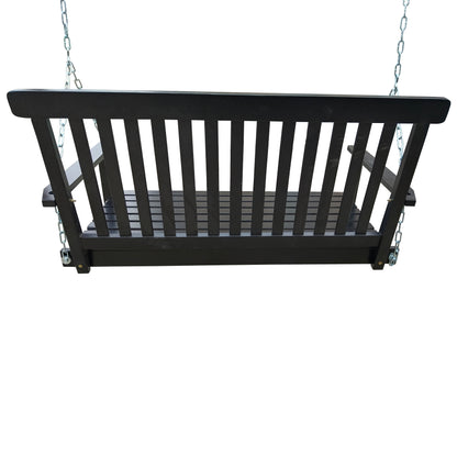 Front Porch Swing with Armrests, Wood Bench Swing with Hanging Chains,for Outdoor Patio,Garden Yard, porch, backyard, or sunroom,Easy to Assemble,black image 3