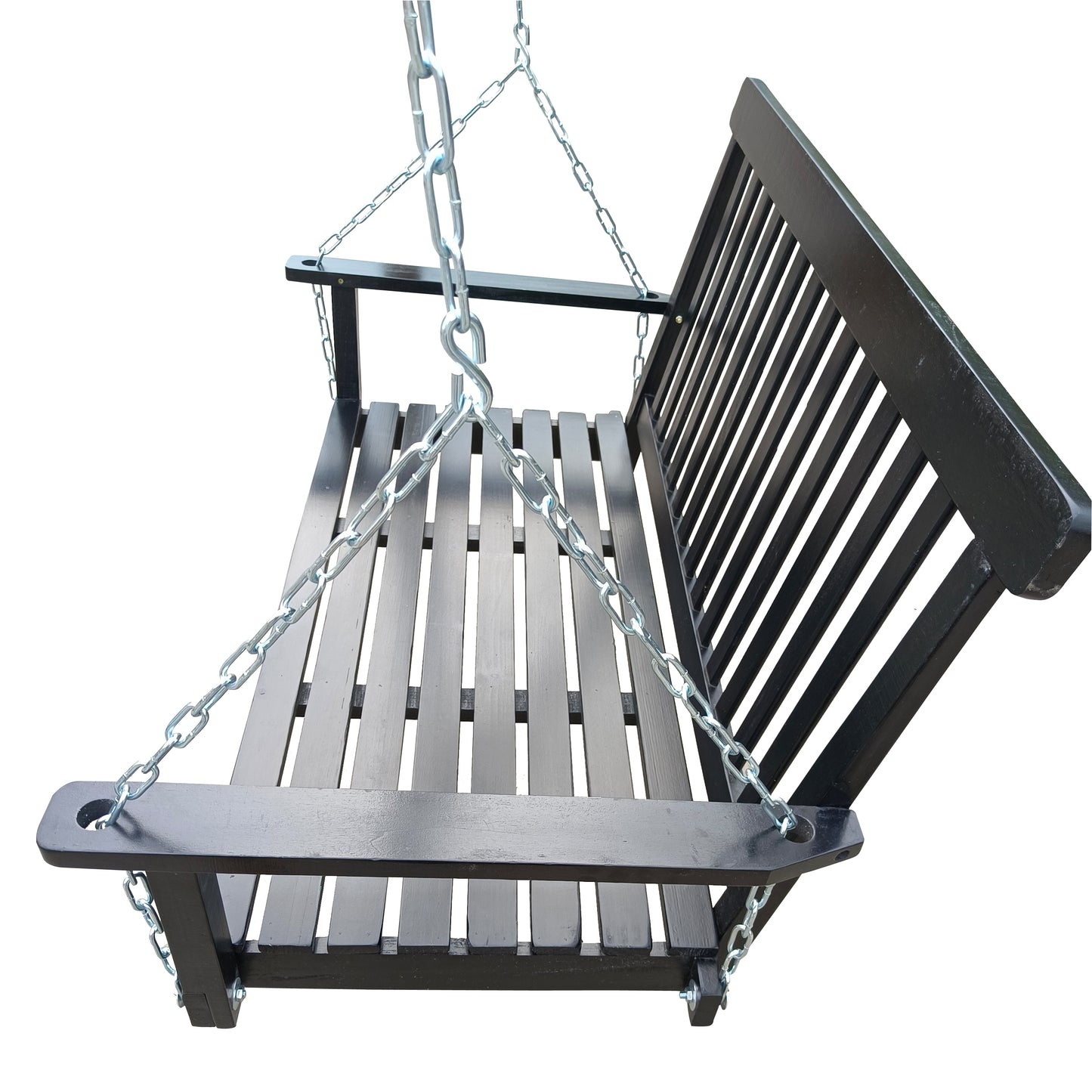 Front Porch Swing with Armrests, Wood Bench Swing with Hanging Chains,for Outdoor Patio,Garden Yard, porch, backyard, or sunroom,Easy to Assemble,black image 5