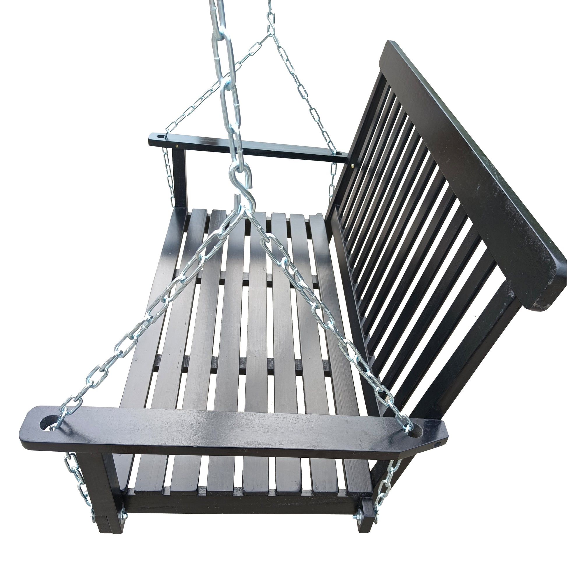 Front Porch Swing with Armrests, Wood Bench Swing with Hanging Chains,for Outdoor Patio,Garden Yard, porch, backyard, or sunroom,Easy to Assemble,black image 5