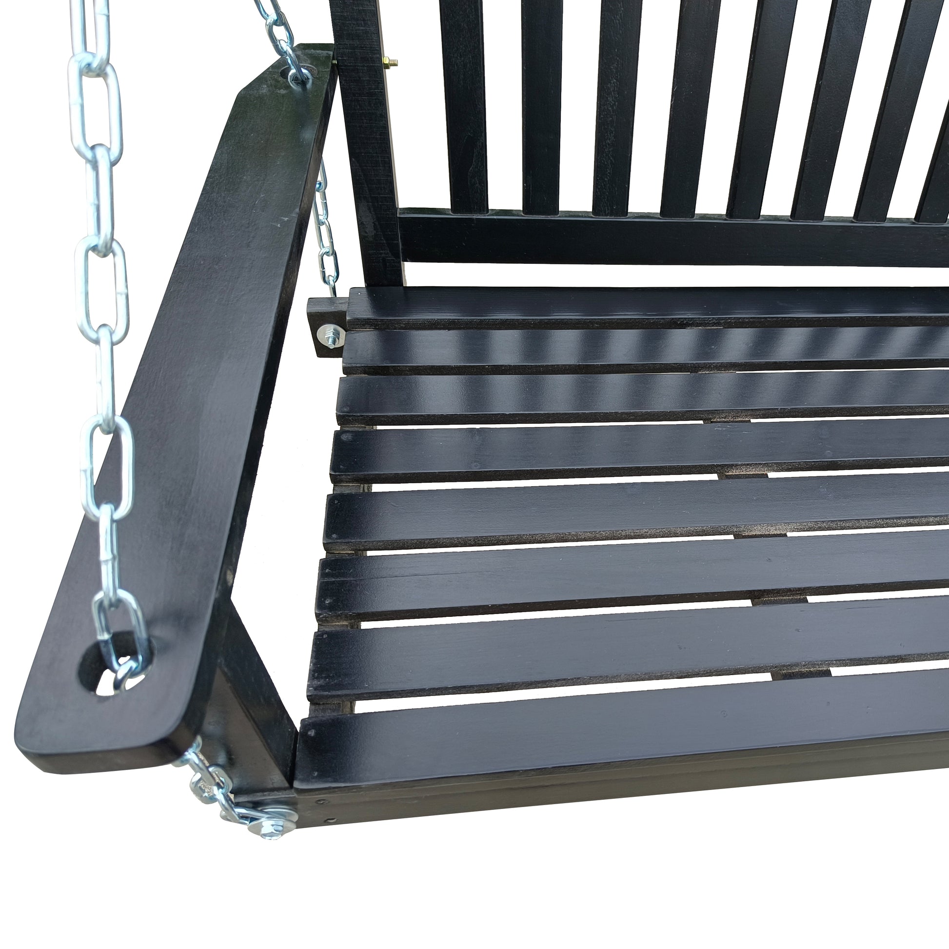 Front Porch Swing with Armrests, Wood Bench Swing with Hanging Chains,for Outdoor Patio,Garden Yard, porch, backyard, or sunroom,Easy to Assemble,black image 7