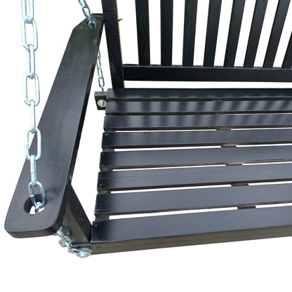 Front Porch Swing with Armrests, Wood Bench Swing with Hanging Chains,for Outdoor Patio,Garden Yard, porch, backyard, or sunroom,Easy to Assemble,black image 7