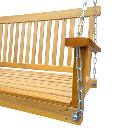 Front Porch Swing with Armrests, Wood Bench Swing with Hanging Chains,for Outdoor Patio,Garden Yard, porch, backyard, or sunroom,Easy to Assemble,teak image 8
