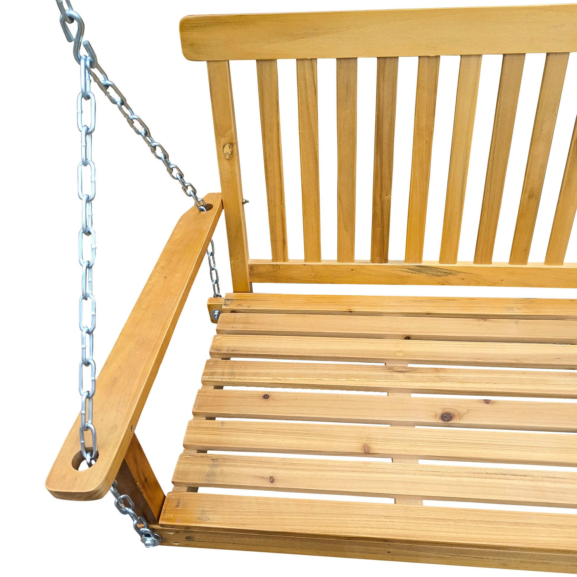 Front Porch Swing with Armrests, Wood Bench Swing with Hanging Chains,for Outdoor Patio,Garden Yard, porch, backyard, or sunroom,Easy to Assemble,teak image 6