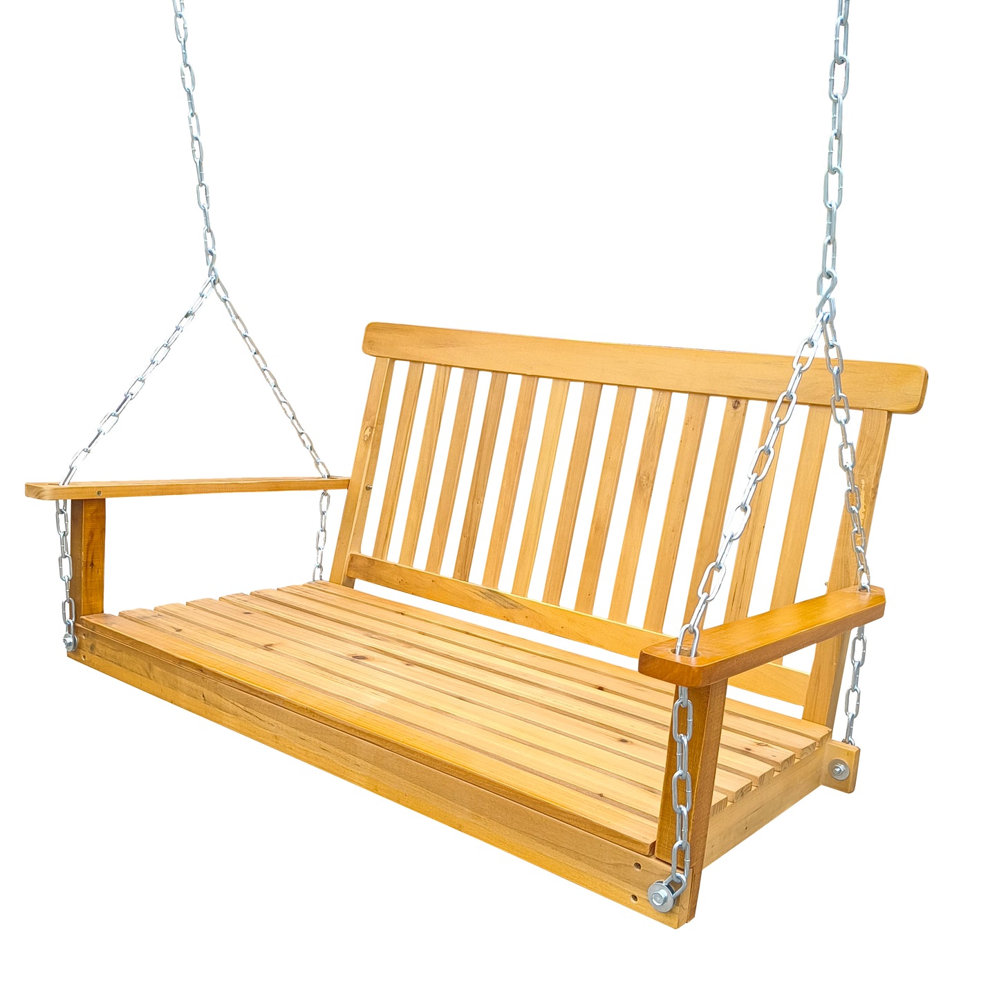 Front Porch Swing with Armrests, Wood Bench Swing with Hanging Chains,for Outdoor Patio,Garden Yard, porch, backyard, or sunroom,Easy to Assemble,teak image 3