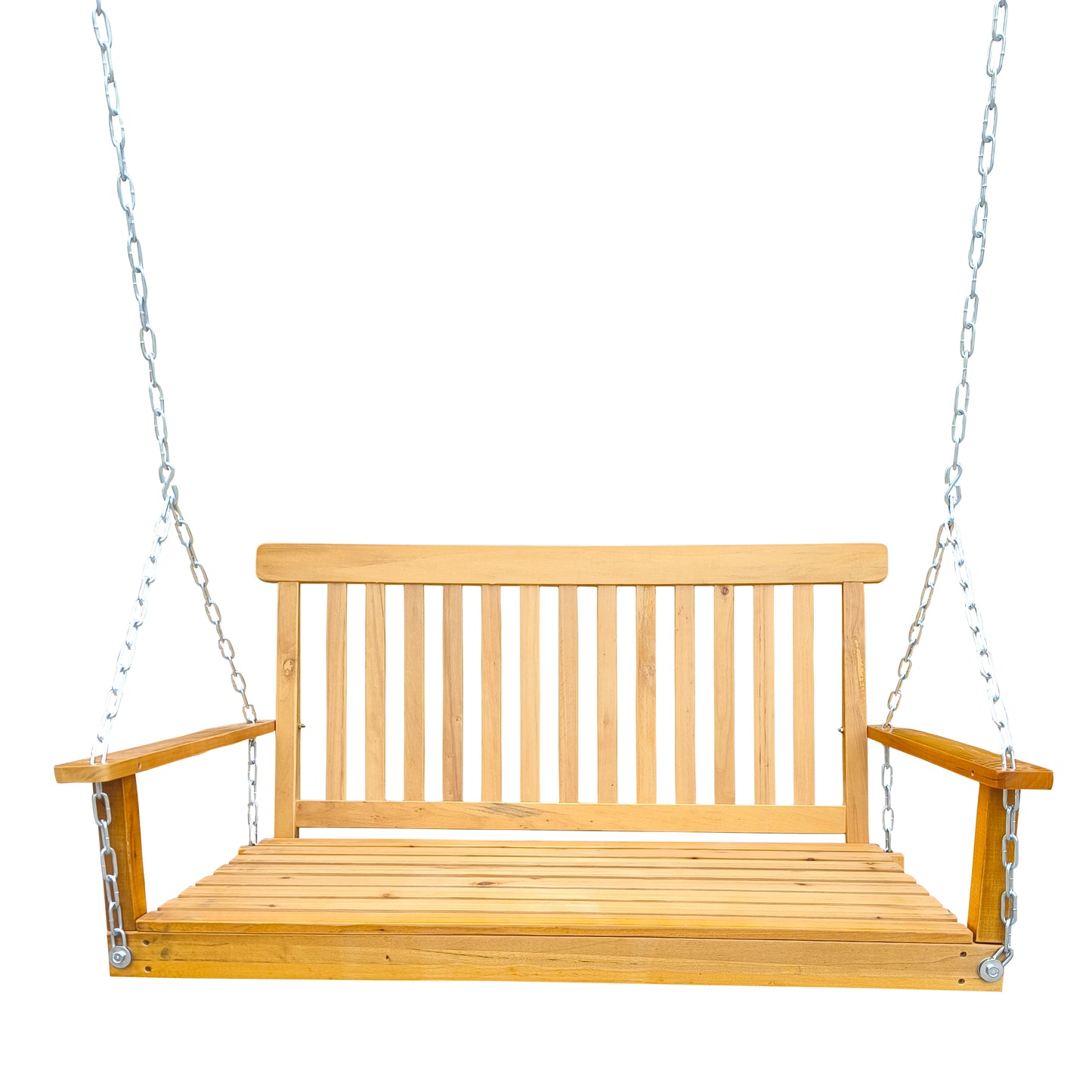 Front Porch Swing with Armrests, Wood Bench Swing with Hanging Chains,for Outdoor Patio,Garden Yard, porch, backyard, or sunroom,Easy to Assemble,teak image 2
