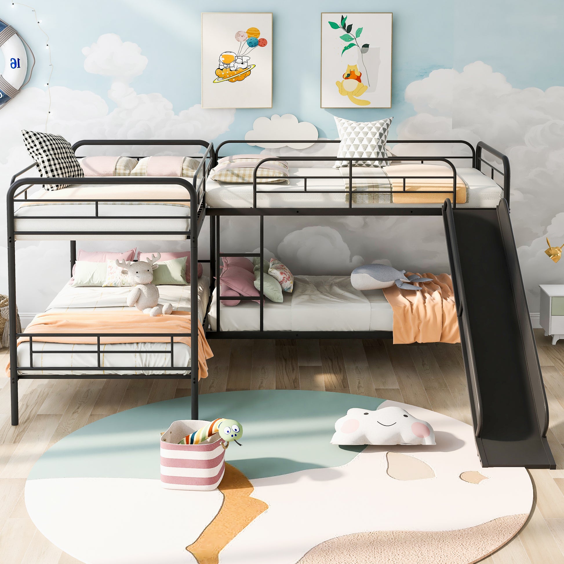 Twin Size L-Shaped Bunk Bed with Slide and Ladder, Black(OLD SKU:GX000615AAB) image 3