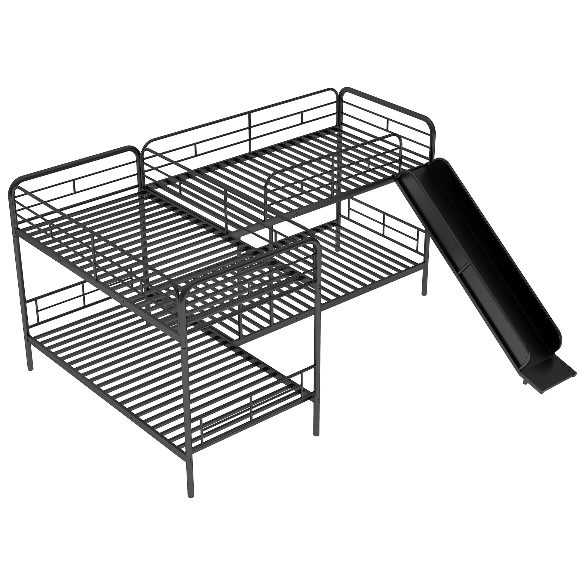 Twin Size L-Shaped Bunk Bed with Slide and Ladder, Black(OLD SKU:GX000615AAB) image 6