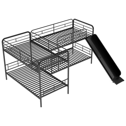 Twin Size L-Shaped Bunk Bed with Slide and Ladder, Black(OLD SKU:GX000615AAB) image 6