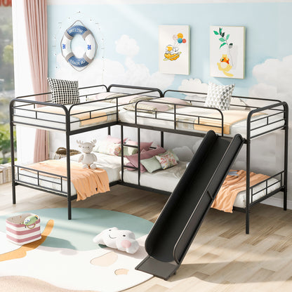Twin Size L-Shaped Bunk Bed with Slide and Ladder, Black(OLD SKU:GX000615AAB) image 1