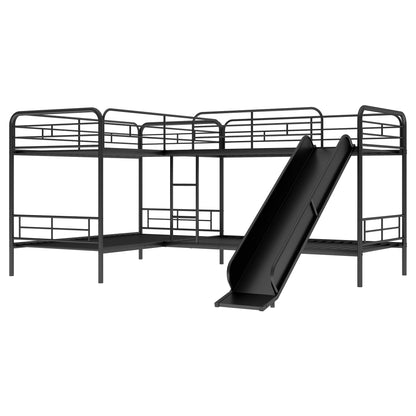 Twin Size L-Shaped Bunk Bed with Slide and Ladder, Black(OLD SKU:GX000615AAB) image 11