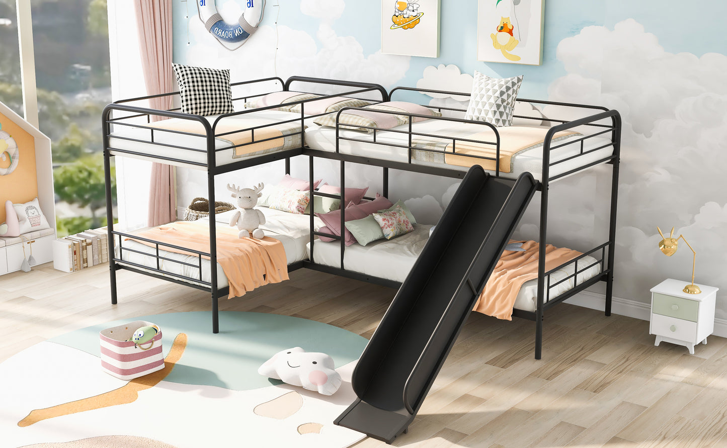 Twin Size L-Shaped Bunk Bed with Slide and Ladder, Black(OLD SKU:GX000615AAB) image 4