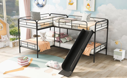 Twin Size L-Shaped Bunk Bed with Slide and Ladder, Black(OLD SKU:GX000615AAB) image 4
