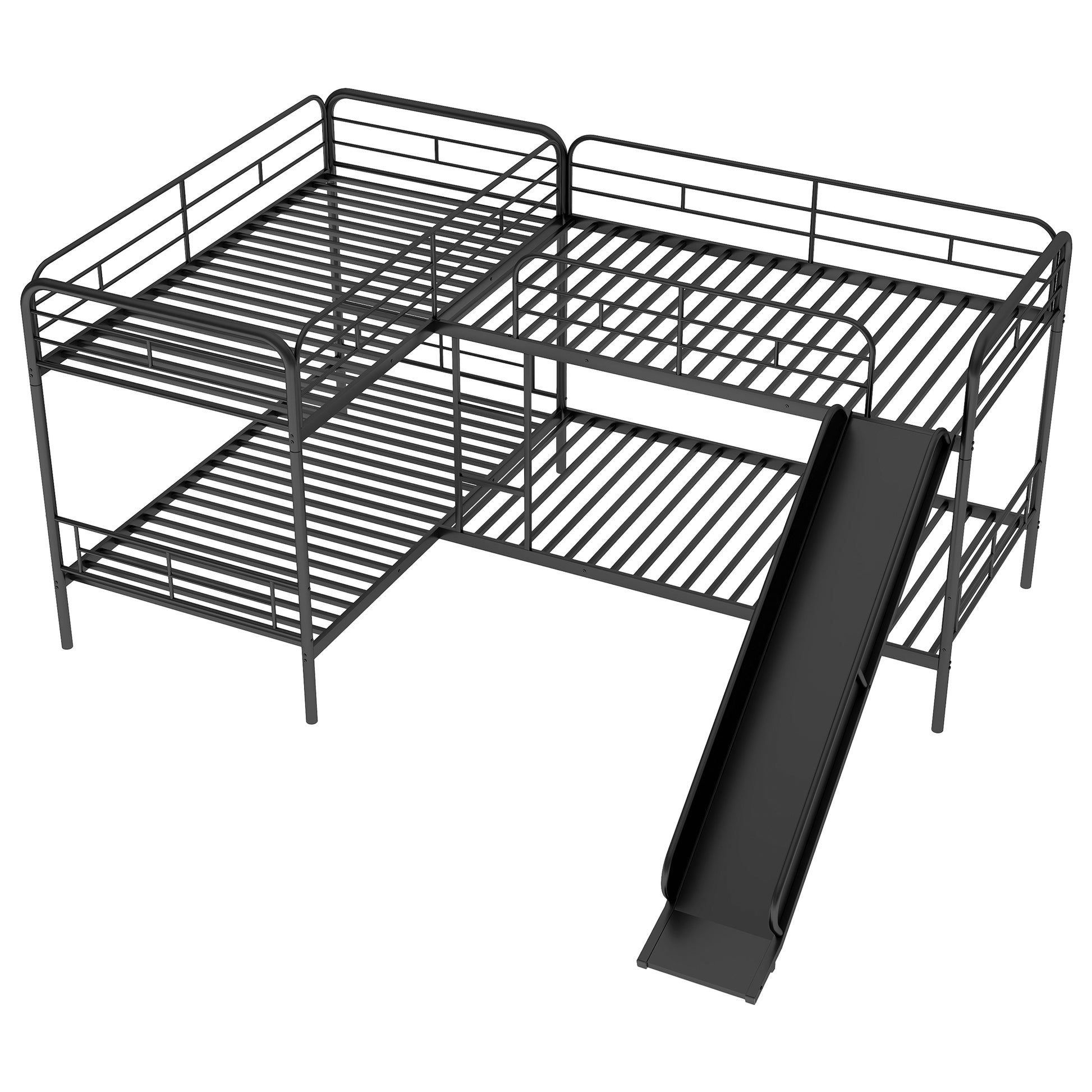 Twin Size L-Shaped Bunk Bed with Slide and Ladder, Black(OLD SKU:GX000615AAB) image 7