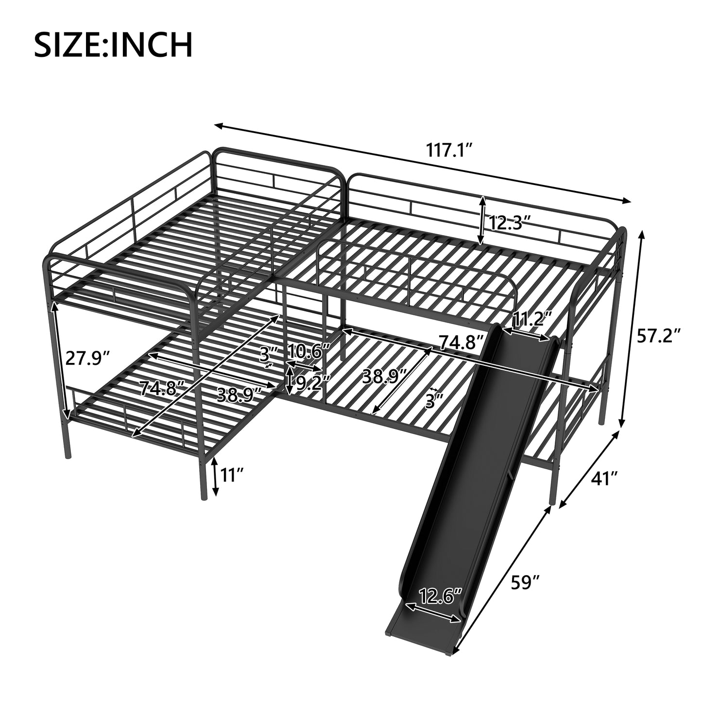 Twin Size L-Shaped Bunk Bed with Slide and Ladder, Black(OLD SKU:GX000615AAB) image 5
