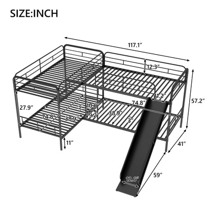 Twin Size L-Shaped Bunk Bed with Slide and Ladder, Black(OLD SKU:GX000615AAB) image 5