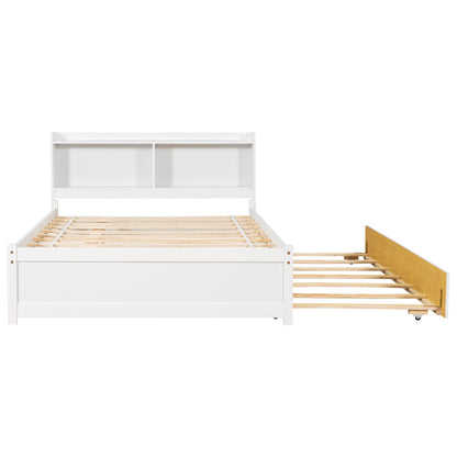 Full Size Bed with Trundle and Bookcase Headboard,White (Old Sku W50446124) image 6