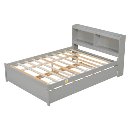 Full Size Bed with Trundle and Bookcase Headboard,Grey (Old Sku W50446123) image 12