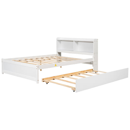 Full Size Bed with Trundle and Bookcase Headboard,White (Old Sku W50446124) image 11