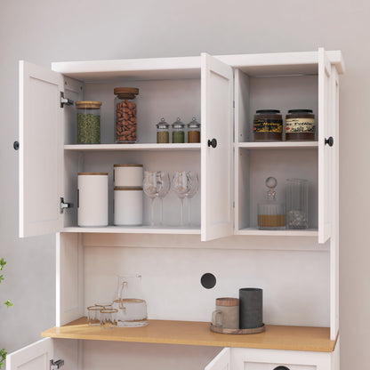 71" Kitchen Pantry Storage Cabinet with Microwave Oven Countertop, Freestanding Hutch Cabinet with Adjustable Shelves, 6 Doors and 1 Drawer-White image 2