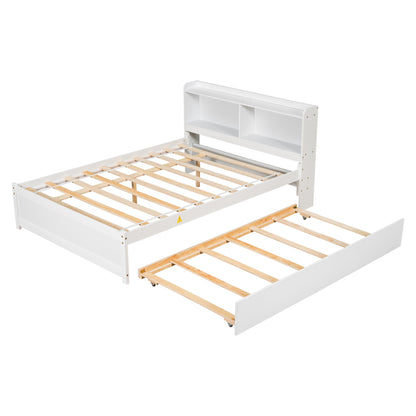 Full Size Bed with Trundle and Bookcase Headboard,White (Old Sku W50446124) image 12