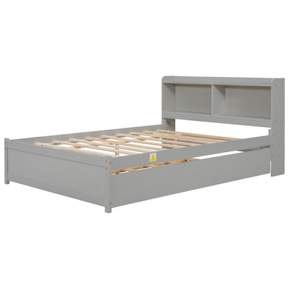 Full Size Bed with Trundle and Bookcase Headboard,Grey (Old Sku W50446123) image 10