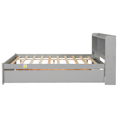 Full Size Bed with Trundle and Bookcase Headboard,Grey (Old Sku W50446123) image 7