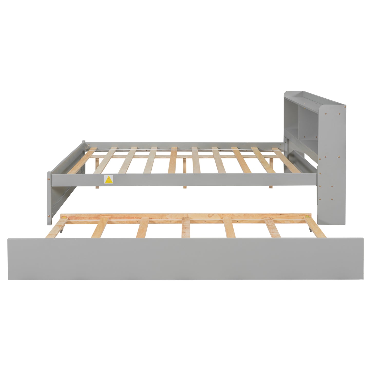 Full Size Bed with Trundle and Bookcase Headboard,Grey (Old Sku W50446123) image 5