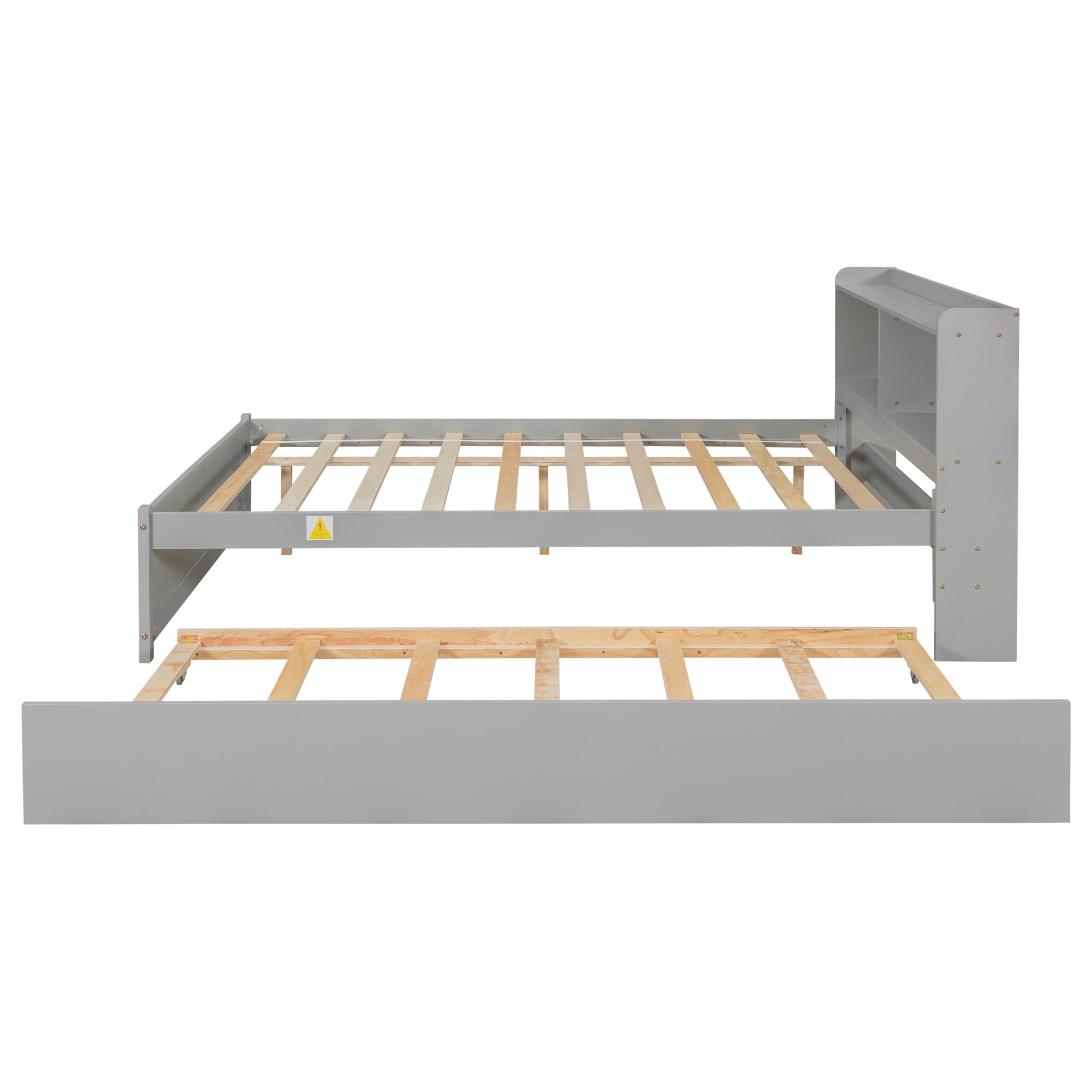 Full Size Bed with Trundle and Bookcase Headboard,Grey (Old Sku W50446123) image 5