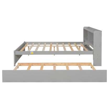 Full Size Bed with Trundle and Bookcase Headboard,Grey (Old Sku W50446123) image 5