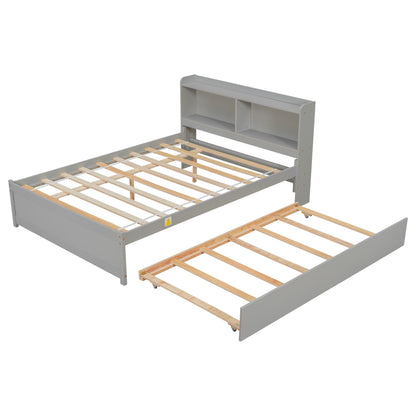 Full Size Bed with Trundle and Bookcase Headboard,Grey (Old Sku W50446123) image 11
