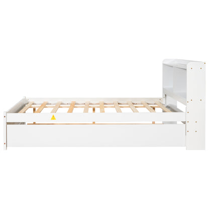 Full Size Bed with Trundle and Bookcase Headboard,White (Old Sku W50446124) image 5