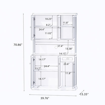 71" Kitchen Pantry Storage Cabinet with Microwave Oven Countertop, Freestanding Hutch Cabinet with Adjustable Shelves, 6 Doors and 1 Drawer-White image 9