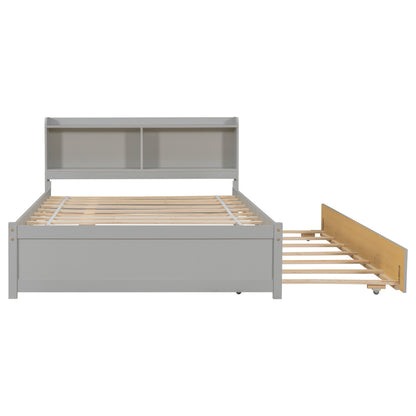 Full Size Bed with Trundle and Bookcase Headboard,Grey (Old Sku W50446123) image 6