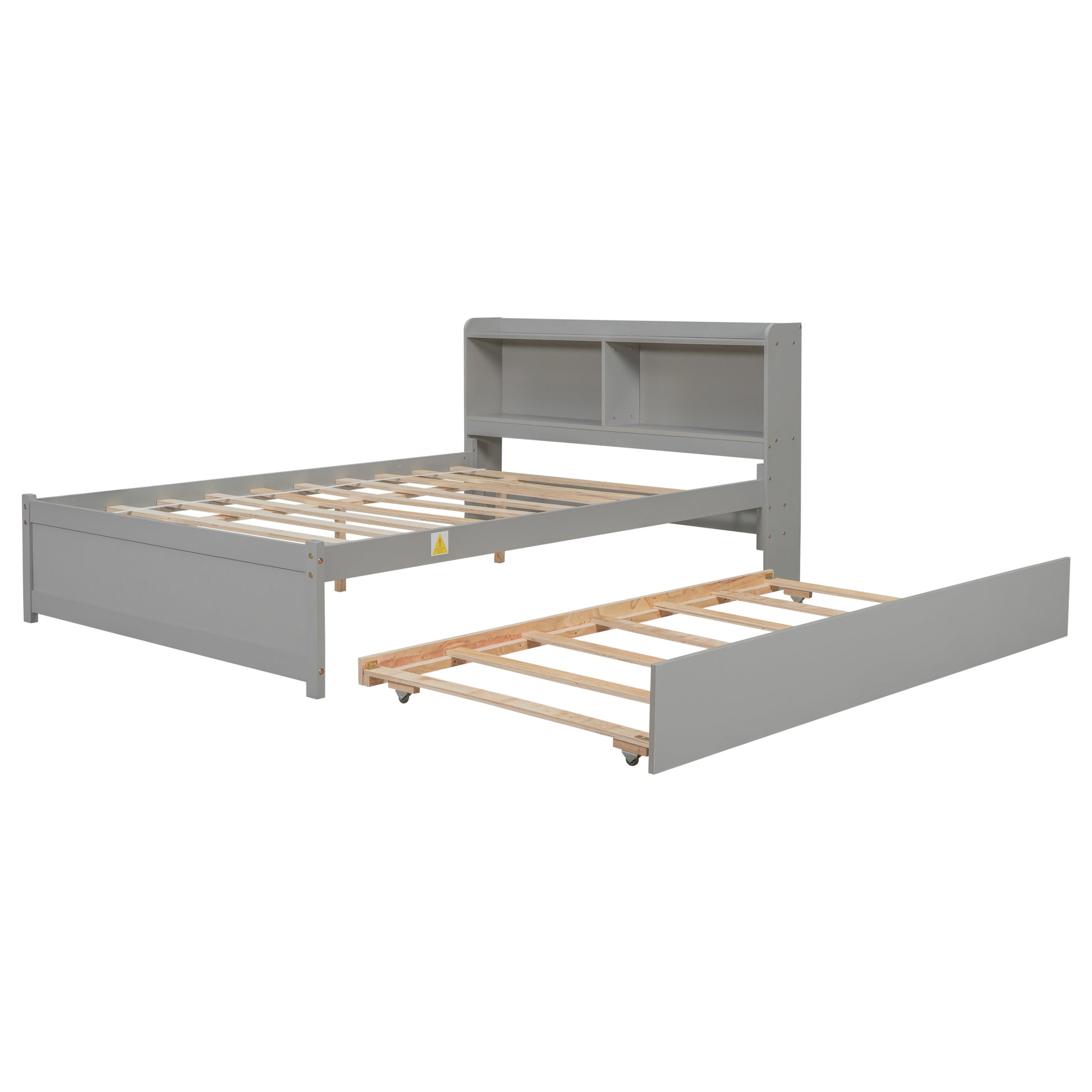 Full Size Bed with Trundle and Bookcase Headboard,Grey (Old Sku W50446123) image 9
