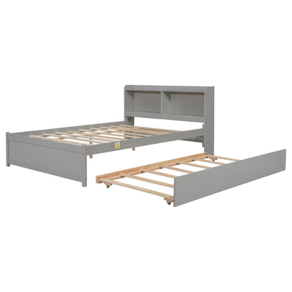 Full Size Bed with Trundle and Bookcase Headboard,Grey (Old Sku W50446123) image 9