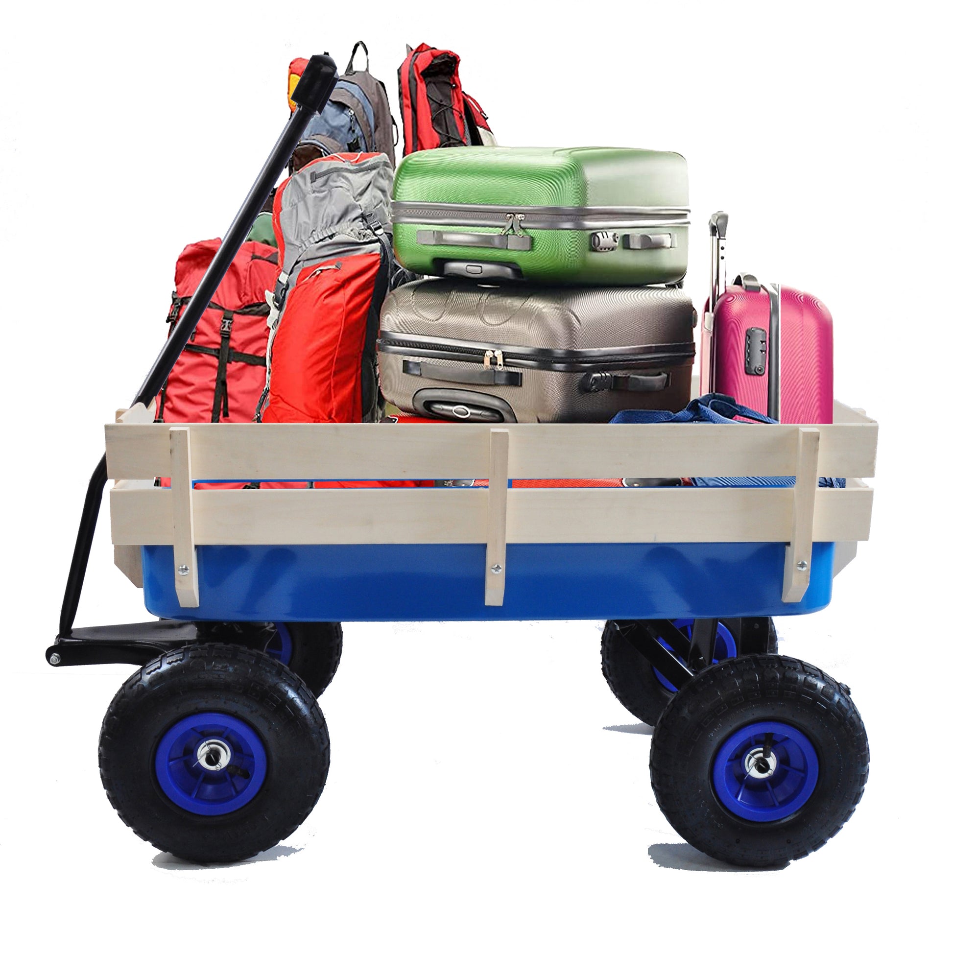 Outdoor Wagon All Terrain Pulling Wood Railing Air Tires Garden Cart image 4