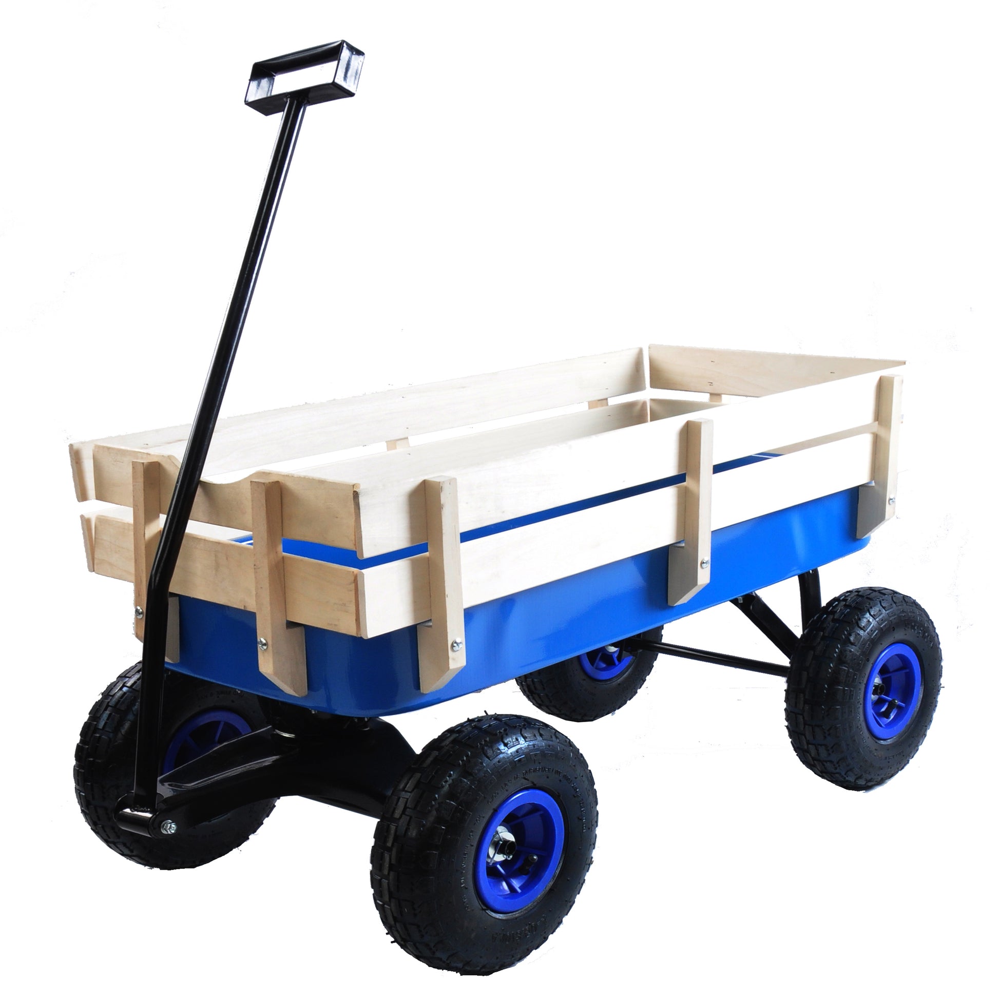 Outdoor Wagon All Terrain Pulling Wood Railing Air Tires Garden Cart image 7