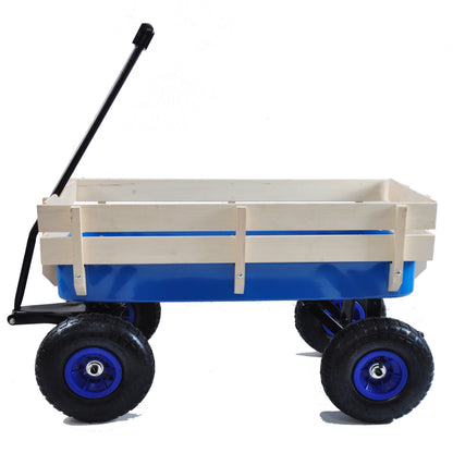 Outdoor Wagon All Terrain Pulling Wood Railing Air Tires Garden Cart image 5
